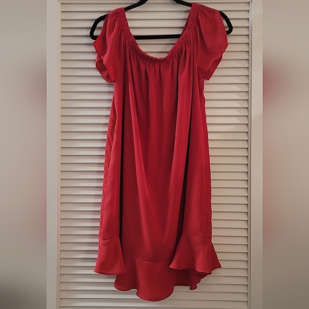 Express - Red Sleeveless Off-Shoulder Dress
